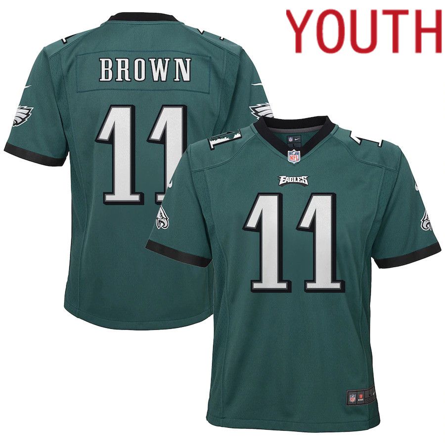 Youth Philadelphia Eagles 11 A.J. Brown Nike Midnight Green Game NFL Jersey